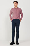 Erkek Lacivert Slim Fit Dar Kesim Pamuklu Esnek Rahat Armürlü Pantolon
