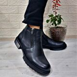 M.P 4204 Siyah Hakiki Deri Bağacaksız Fuspetli Sıcak Astar Erkek Bot