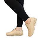 Voyager 9050 Bej Hakiki Deri Şeffaf Taban Kadın Ayakkabı