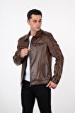 Deri Effect Erkek Kahverengi Hakiki Deri Ceket