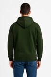 Erkek Üç İplik Kapüşonlu Tam Fermuarlı Kanguru Çepli SweatShirt Hoodie - Haki