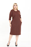 Çift Cepli Desenli Esnek Kışlık Büyük Beden Midi Elbise 41D-2727