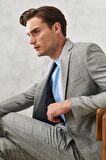 Erkek Gri-mavi Ekstra Slim Fit Dar Kesim Mono Yaka Kareli Klasik Takım Elbise