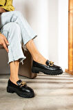 Günlük Kadın Loafer Klasik Kalın Tabanlı Zincirli Oval Burunlu Makosen Ayakkabı 400-420-430-440