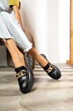 Günlük Kadın Loafer Klasik Kalın Tabanlı Zincirli Oval Burunlu Makosen Ayakkabı 400-420-430-440