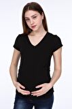 IŞŞIL 3158-V Yaka Kısa Kol Hamile T-Shirt Siyah-ST