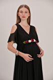 IŞŞIL Şakayık Kemer Baby Shower Şifon Elbise Siyah-40