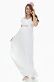 IŞŞIL 6019-ÇİFT PİLE YAKA İNCİLİ KEMER ABİYE MAXİ ELBİSE Beyaz-44