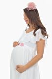 IŞŞIL 6019-ÇİFT PİLE YAKA İNCİLİ KEMER ABİYE MAXİ ELBİSE Beyaz-44
