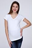 IŞŞIL 3158-V Yaka Kısa Kol Hamile T-Shirt Beyaz-ST