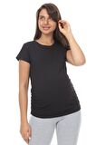 IŞŞIL 4441-Pamuk Lycra Sıfır Yaka Kısa Kol Hamile T-Shirt Siyah-ST
