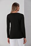 IŞŞIL 0362-Viskon Körüklü Düz Hamile Uzun Kol T-Shirt Siyah-S