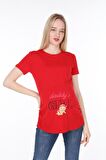 IŞŞIL 4477-Babasının Kızı Viskon Hamile Kısa Kol T-shirt Kırmızı-S