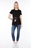 IŞŞIL 4477-Babasının Kızı Viskon Hamile Kısa Kol T-shirt Siyah-M