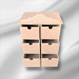 Ahşap Boyanabilir 6 Çekmeceli Takı-makyaj-aksesuar Çok Amaçlı Dekoratif Organizer Kutu