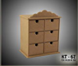 Ahşap Boyanabilir 6 Çekmeceli Takı-makyaj-aksesuar Çok Amaçlı Dekoratif Organizer Kutu