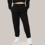 Siyah Kadın Jogger, 3 İplik Kumaş, Normal Fit