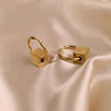 Çelik Kadın Küpe, Kare Detaylı Halka, Gold Renk, No:75