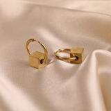 Çelik Kadın Küpe, Kare Detaylı Halka, Gold Renk, No:75