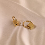 Çelik Kadın Küpe, Kare Detaylı Halka, Gold Renk, No:75