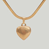 Çelik Kadın Kolye, Kalpli Üç Boyutlu, Gold Renk, No:166