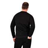 Siyah Erkek Sweatshirt, 3 İplik Kumaş, Normal Fit