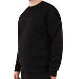Siyah Erkek Sweatshirt, 3 İplik Kumaş, Normal Fit