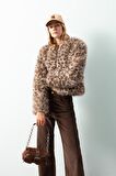 DeFacto Regular Fit Leopar Desenli Suni Kürk Ceket Mont D6650AX24WNBG778