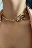 Taşlı Yaprak Figürlü Choker Kolye
