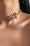 Taşlı Yaprak Figürlü Choker Kolye