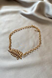 Taşlı Yaprak Figürlü Choker Kolye