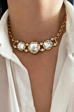 Taşlı Gold Choker Kolye