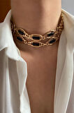 Siyah Detay Bronz Choker Kolye