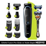Braun MGK 5280 7 Başlıklı Kablosuz-Şarjlı Islak/Kuru Burun-Ense-Kulak-Sakal-Vücut 9 in 1 Çok Amaçlı Tıraş Makinesi & Gillette Hediye 