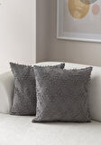 Ritim Desenli Punch İşlemeli Keten Kırlent Kılıfı 43x43cm, Dekoratif Kırlent Kılıfı