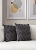 Ritim Desenli Punch İşlemeli Keten Kırlent Kılıfı 43x43cm, Dekoratif Kırlent Kılıfı