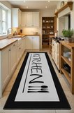 Kitchen Acık Gri Siyah Kenar Siyah Mutfak Tezgah Önü Yıkanabilir Dijital Baskılı Halı