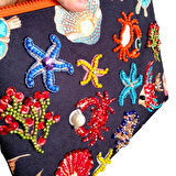 Uretti - Sümeyya 2589 7348 El Yapımı Deniz Canlıları Desenli Boncuk İşlemeli Clutch / Askılı Çanta