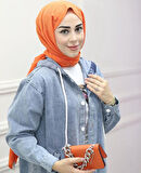 Kadın Düğmeli Kapüşonlu Kot Ceket