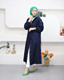 Kadın Cepli Düğmeli Lacivert Kot Kap