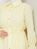 Kadın Düğmeli Bağcık Detaylı Sarı Gömlek