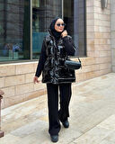 Kadın Siyah Parlak Fermuarlı Çıt Çıtlı Cepli Şişme Yelek