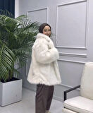 Kadın Krem Peluş İçi Astarlı Kaban