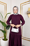 Kadın Kat Kat Ribanalı Mor Tesettür Elbise