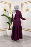 Kadın Kat Kat Ribanalı Mor Tesettür Elbise