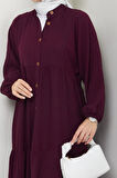 Kadın Düğmeli Mor Ayrobin Elbise