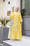 Kadın Düğmeli Desenli Sarı Modal Elbise