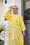 Kadın Düğmeli Desenli Sarı Modal Elbise