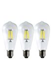 3 Adet St64 Led Rustik Ampul Şeffaf Cam 6 W Beyaz Işık 6500 Kelvin