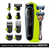Braun MGK 5280 7 Başlıklı Kablosuz-Şarjlı Islak/Kuru Burun-Ense-Kulak-Sakal-Vücut 9 in 1 Çok Amaçlı Tıraş Makinesi & Gillette Hediye 